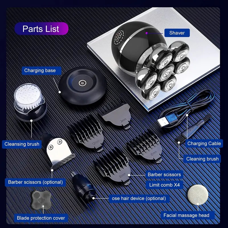7D 5-in-1 Electric Head Shaver for Men, Rechargeable