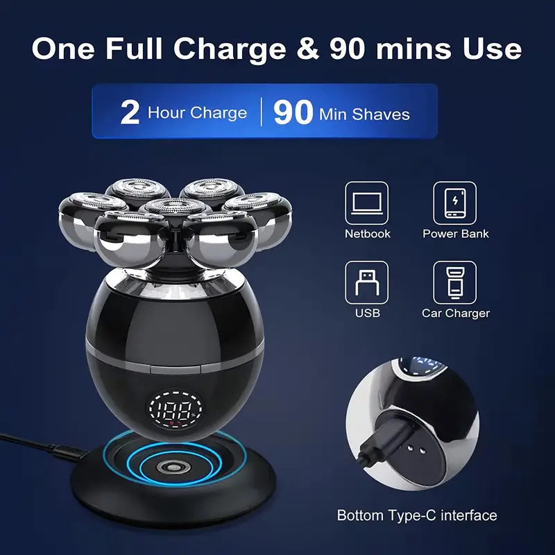 7D 5-in-1 Electric Head Shaver for Men, Rechargeable