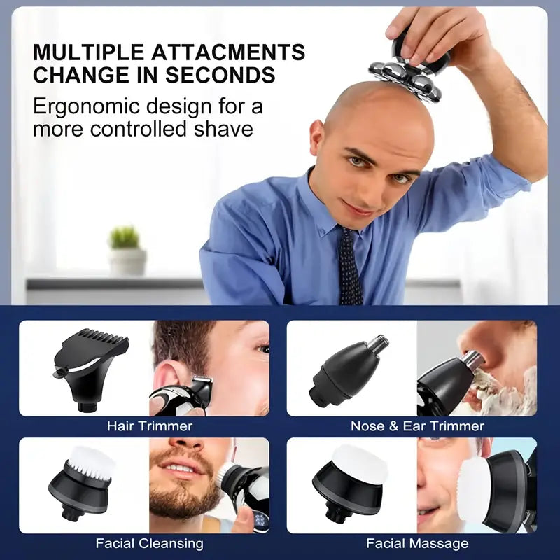 7D 5-in-1 Electric Head Shaver for Men, Rechargeable