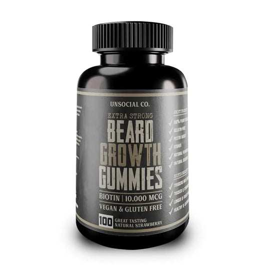 Unsocial Co. High Potency Beard Boost Gummies | 10000 MCG Biotin | Strawberry